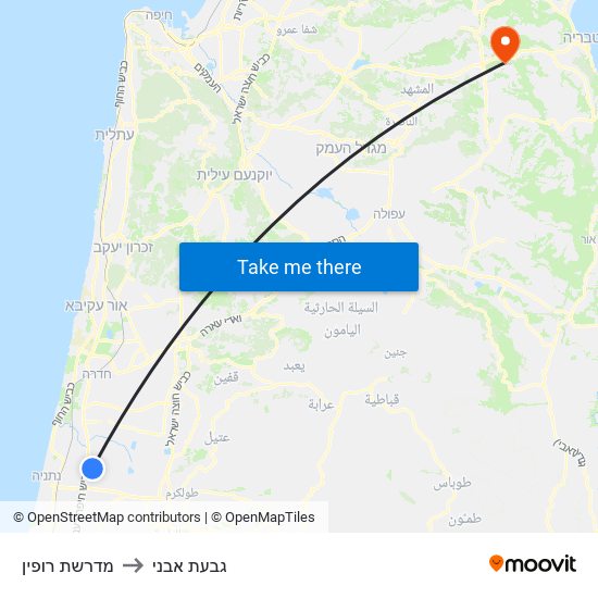 מדרשת רופין to גבעת אבני map