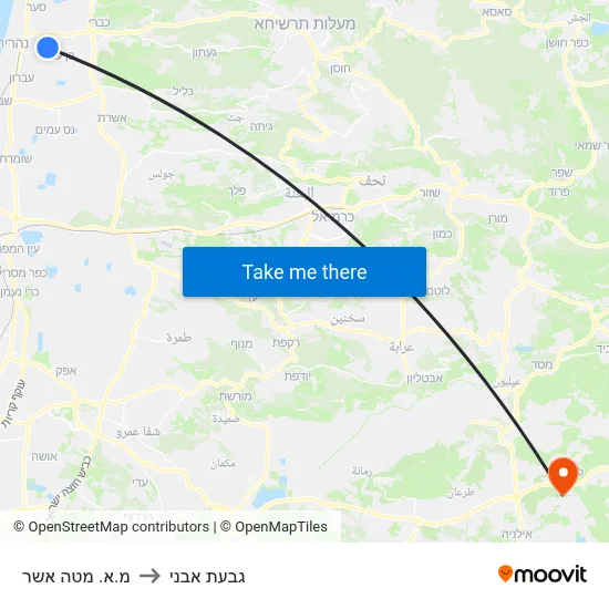 מ.א. מטה אשר to גבעת אבני map