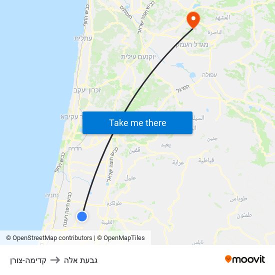 קדימה-צורן to גבעת אלה map