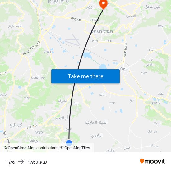 שקד to גבעת אלה map
