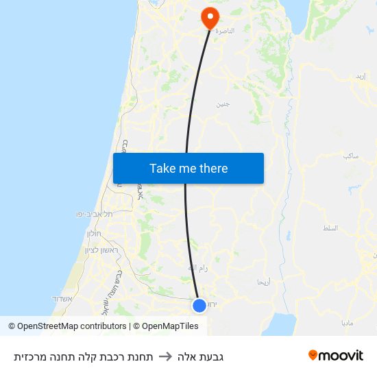 תחנת רכבת קלה תחנה מרכזית to גבעת אלה map