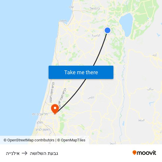 אילנייה to גבעת השלושה map