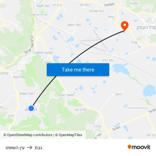 עין השופט to גבת map