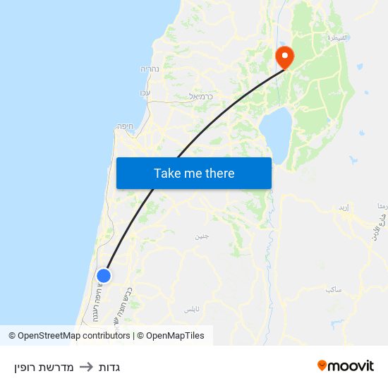 מדרשת רופין to גדות map