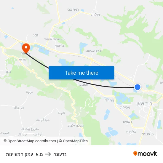 מ.א. עמק המעיינות to גדעונה map