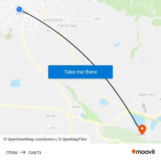 עפולה to גדעונה map