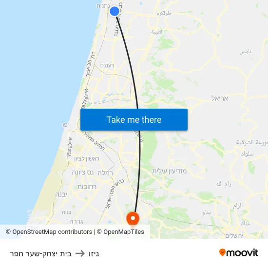 בית יצחק-שער חפר to גיזו map