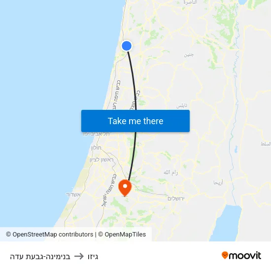 בנימינה-גבעת עדה to גיזו map