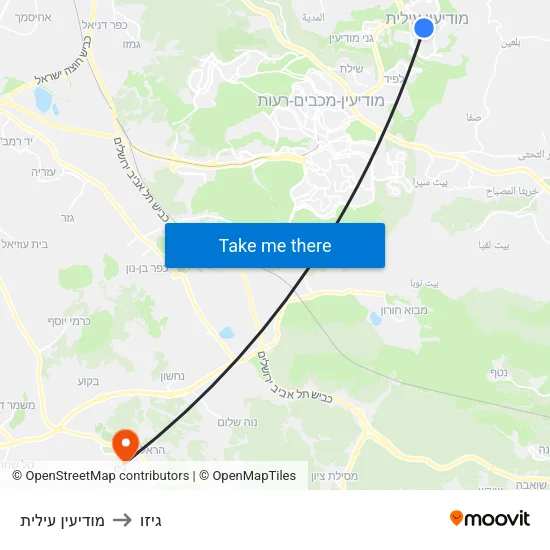 מודיעין עילית to גיזו map
