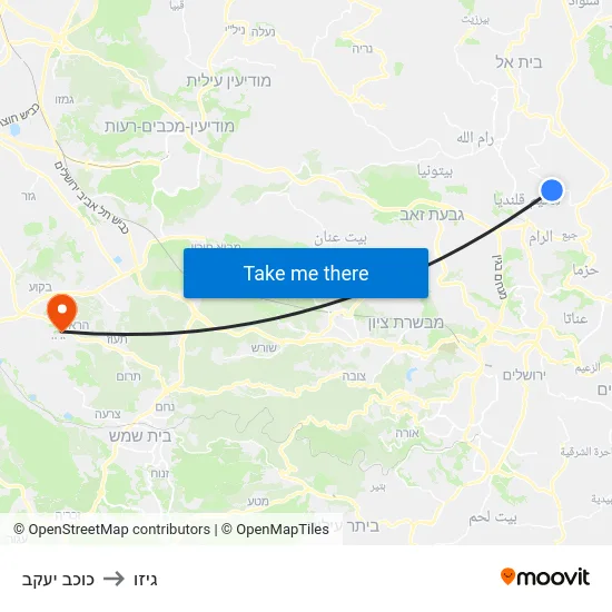 כוכב יעקב to גיזו map