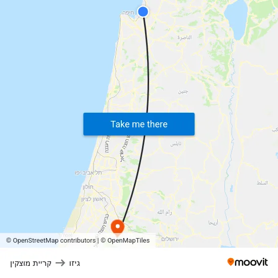 קריית מוצקין to גיזו map
