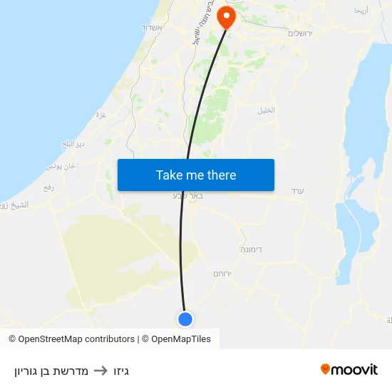 מדרשת בן גוריון to גיזו map