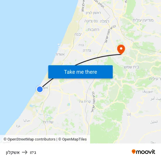 אשקלון to גיזו map