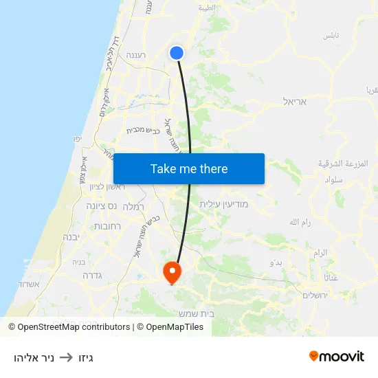 ניר אליהו to גיזו map