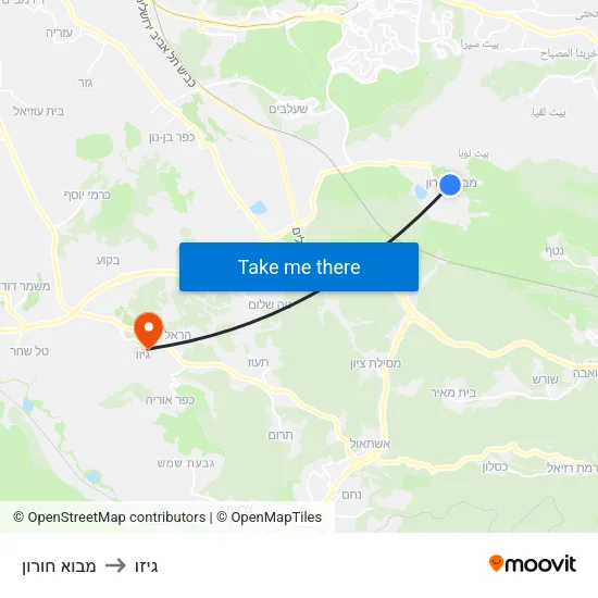 מבוא חורון to גיזו map