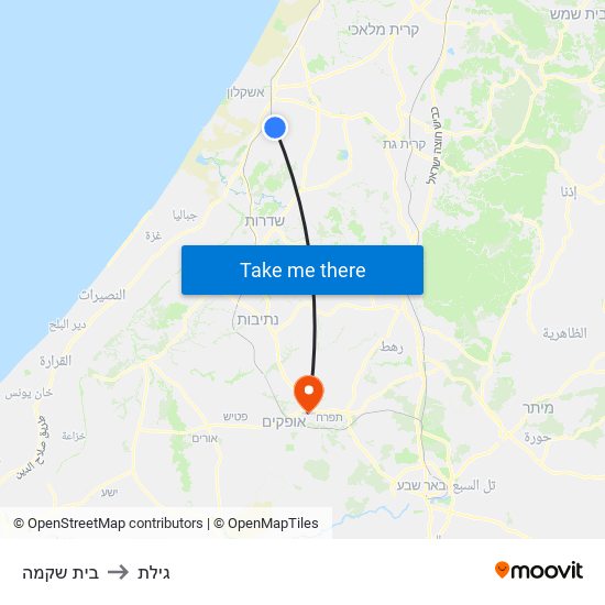 בית שקמה to גילת map