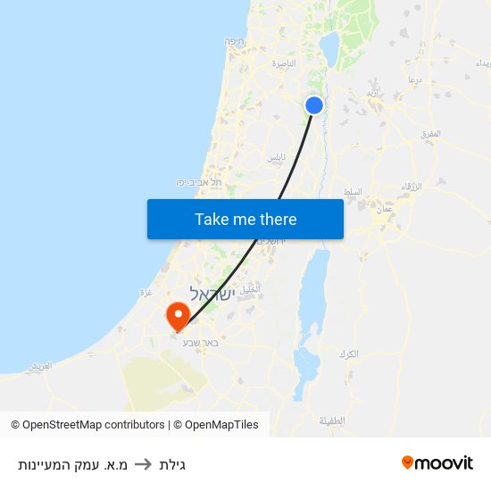 מ.א. עמק המעיינות to גילת map