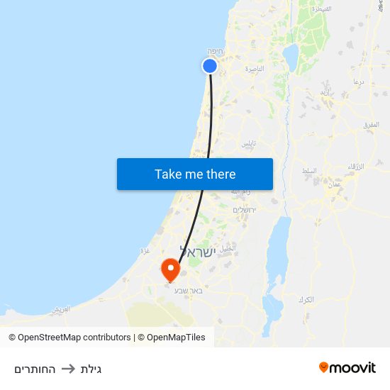 החותרים to גילת map