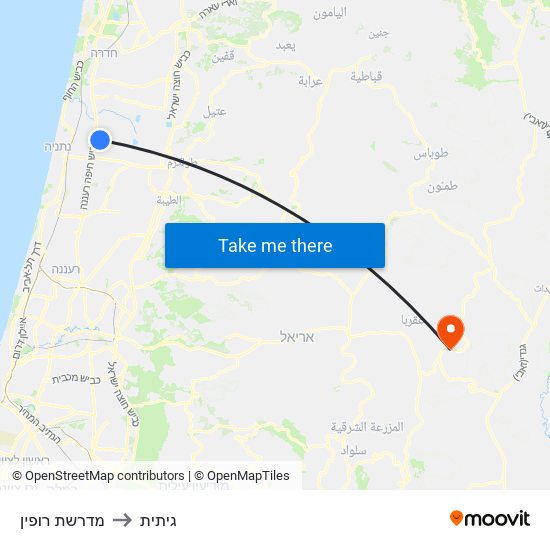 מדרשת רופין to גיתית map