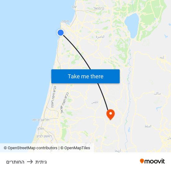 החותרים to גיתית map