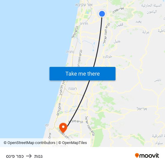 כפר פינס to גנות map