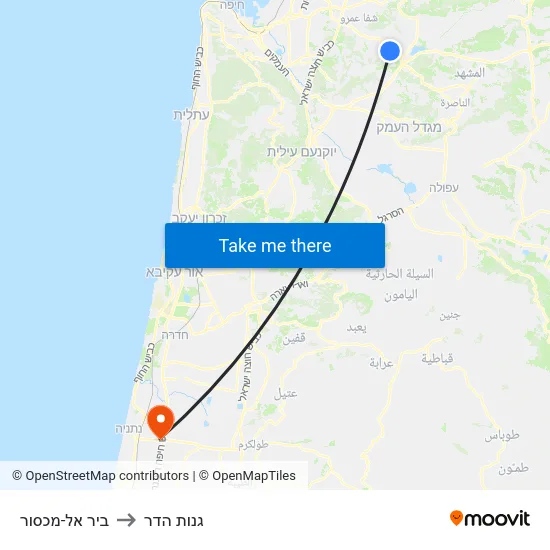 ביר אל-מכסור to גנות הדר map