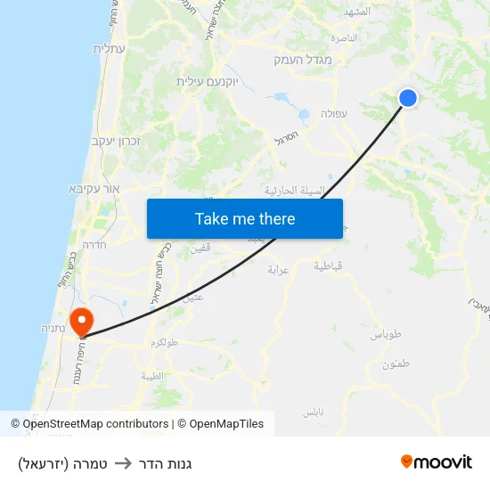 טמרה (יזרעאל) to גנות הדר map