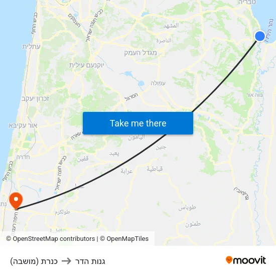 כנרת (מושבה) to גנות הדר map