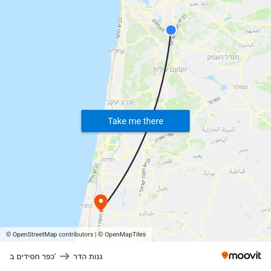 כפר חסידים ב' to גנות הדר map