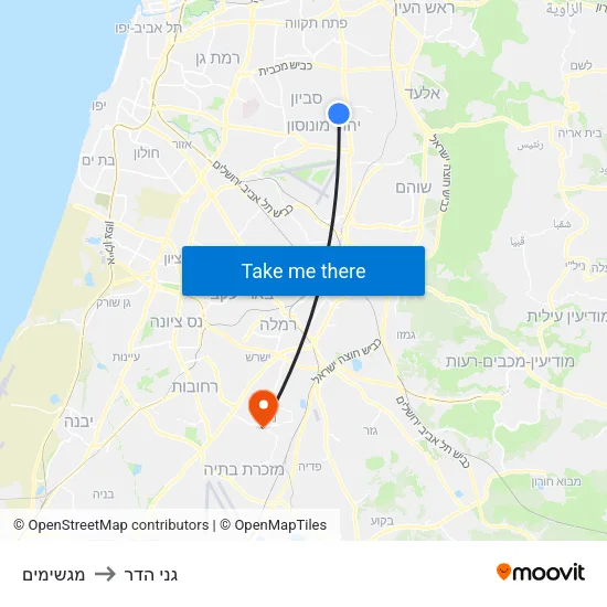 מגשימים to גני הדר map