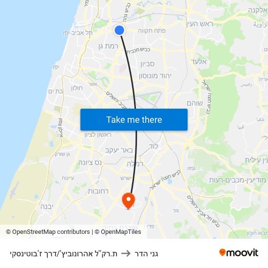 ת.רק''ל אהרונוביץ'/דרך ז'בוטינסקי to גני הדר map