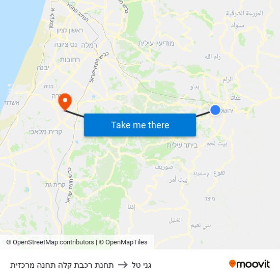 תחנת רכבת קלה תחנה מרכזית to גני טל map