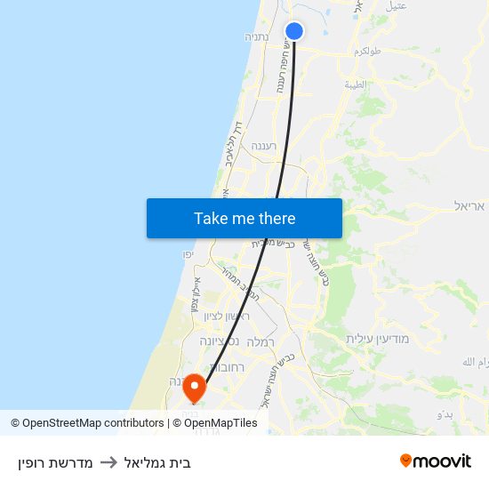 מדרשת רופין to בית גמליאל map