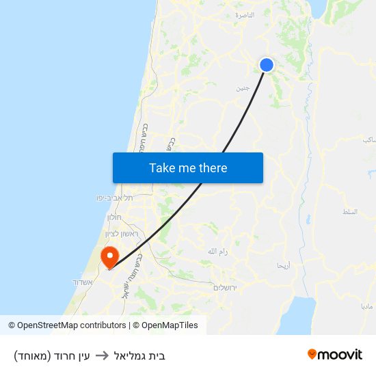 עין חרוד (מאוחד) to בית גמליאל map