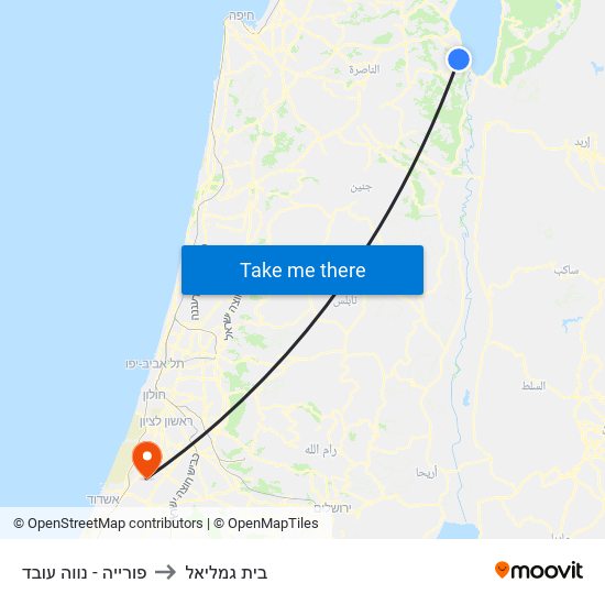 פורייה - נווה עובד to בית גמליאל map