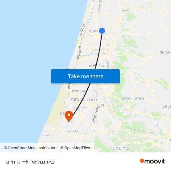 גן חיים to בית גמליאל map