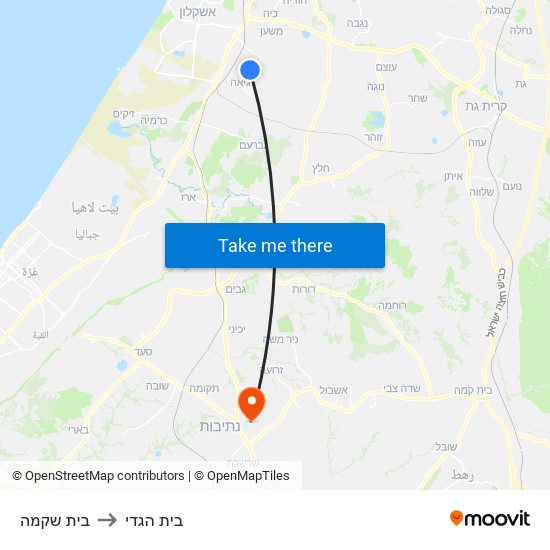 בית שקמה to בית הגדי map