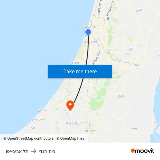 תל אביב-יפו to בית הגדי map