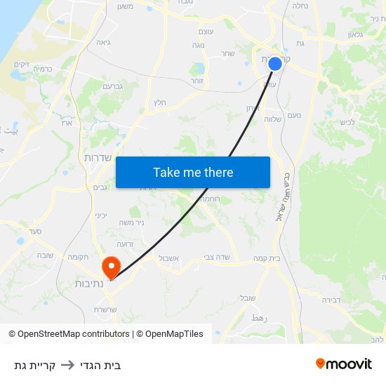 קריית גת to בית הגדי map