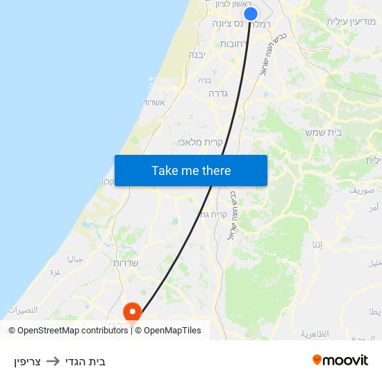 צריפין to בית הגדי map