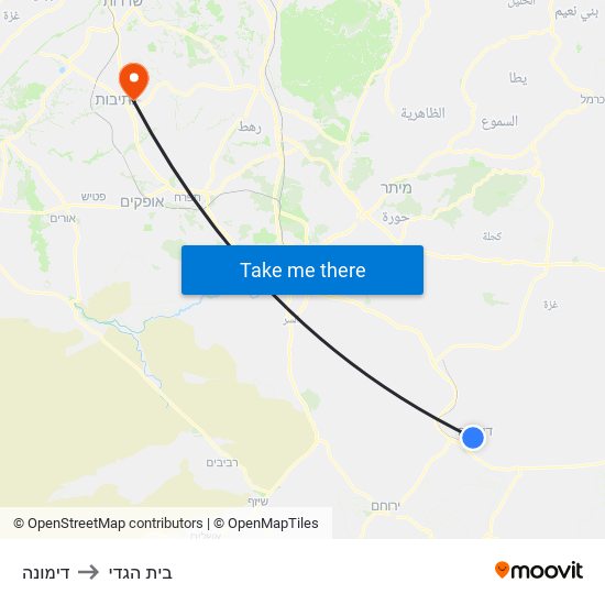 דימונה to בית הגדי map