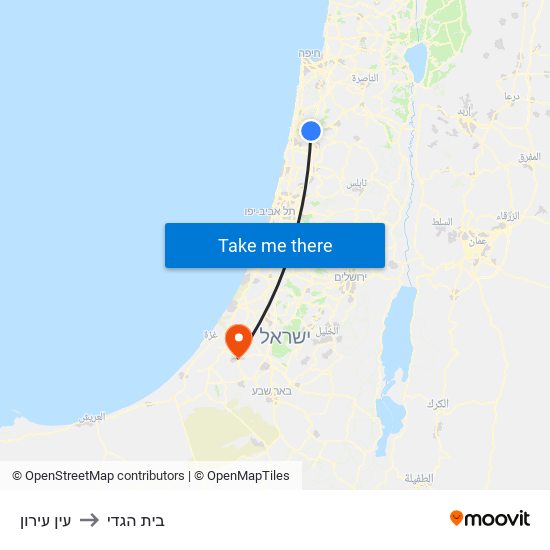 עין עירון to בית הגדי map