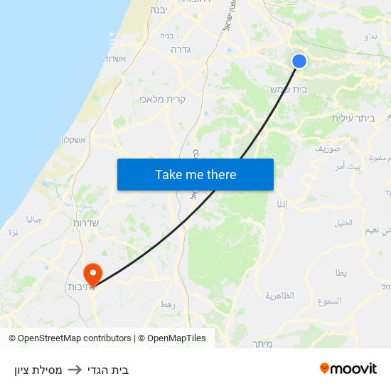 מסילת ציון to בית הגדי map