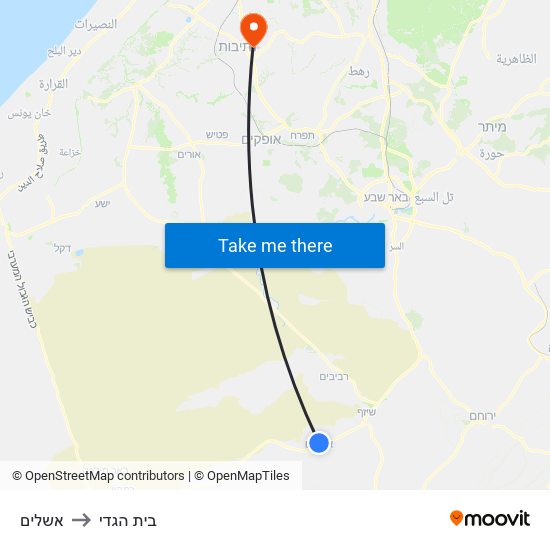 אשלים to בית הגדי map