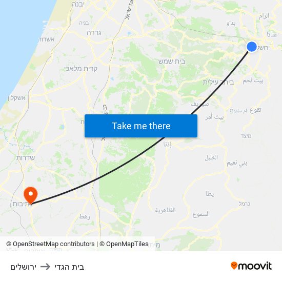 ירושלים to בית הגדי map