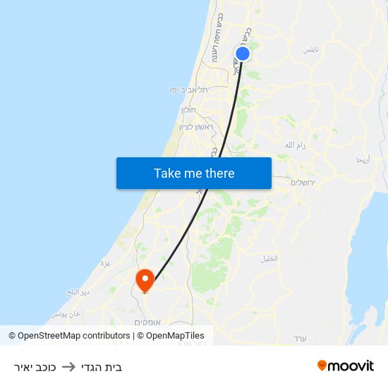 כוכב יאיר to בית הגדי map