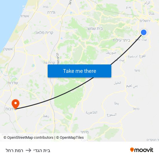 רמת רחל to בית הגדי map