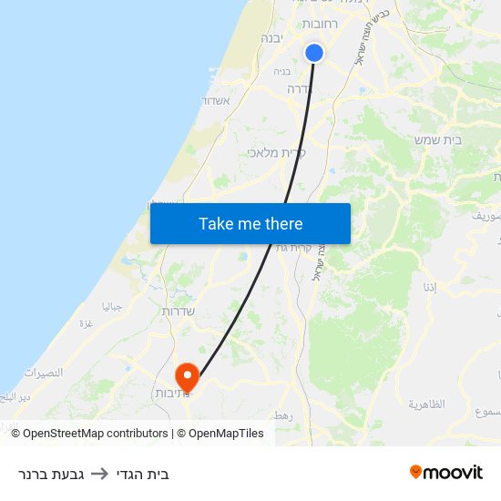 גבעת ברנר to בית הגדי map