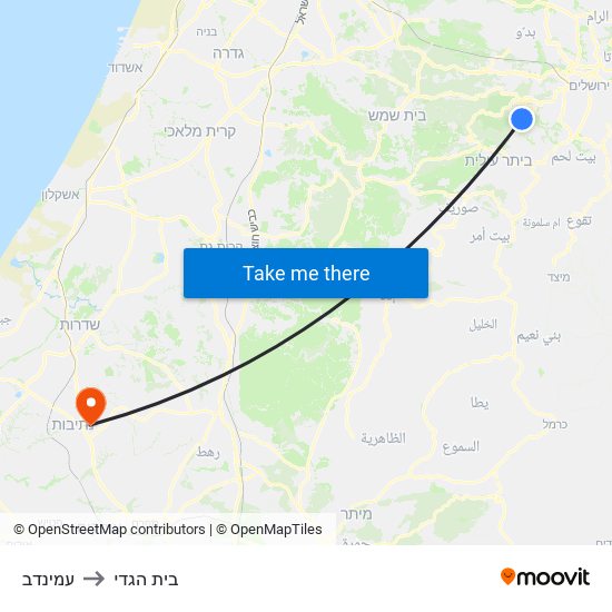 עמינדב to בית הגדי map