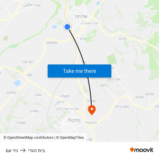 ניר עם to בית הגדי map